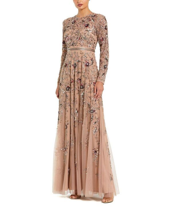 マックダガル レディース トップス ワンピース A ライン フラワー柄 メッシュ フラワー Mac Duggalong Sleeve Floral Embellished Mesh A Line Gown Mocha モカ