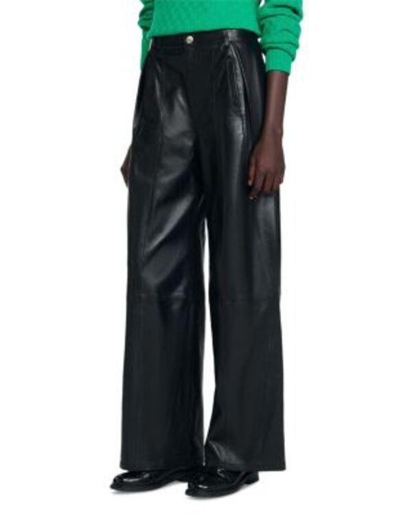 サンドロ レディース ボトムス カジュアルパンツ レザー Sandro High Rise Leather Pants Black ブラック