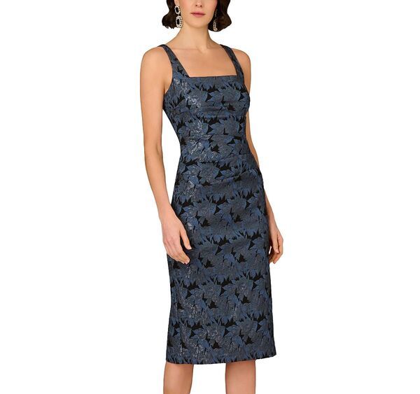 アイダンマットックス レディース トップス ワンピース ミディ Aidan Mattox Stretch Jacquard Midi Dress Black Navy ブラック