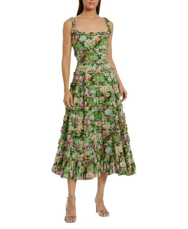 マックダガル レディース トップス ワンピース フラワー柄 フリル ミディ フラワー Mac Duggal Ruffle Floral Square Neck Midi Dress Green Multi グリーン