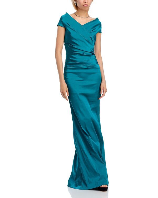 テリジョンバイリッキーフリーマン レディース トップス ワンピース ギャザー サテン Teri Jon by Rickie Freeman OfftheShoulderuched Satin Gown Teal ティール