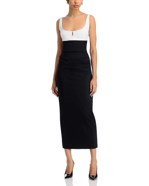チアラ ボニ プティ ローブ レディース トップス ワンピース ミディ Chiara Boni La Petite Robe Color Blocked Square Neck Midi Dress BlackWhite ホワイト