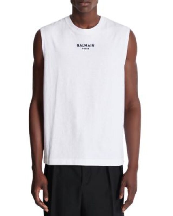 バルマン メンズ トップス タンクトップ クルーネック ロゴ Balmain Crewneck Logo Tank WhiteBlack ホワイト