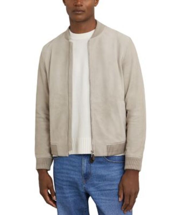 レイス メンズ アウター ジャケット・ブルゾン スエード REISS Burnham Long Sleeved Suede Bomber Jacket Light Grey グレー