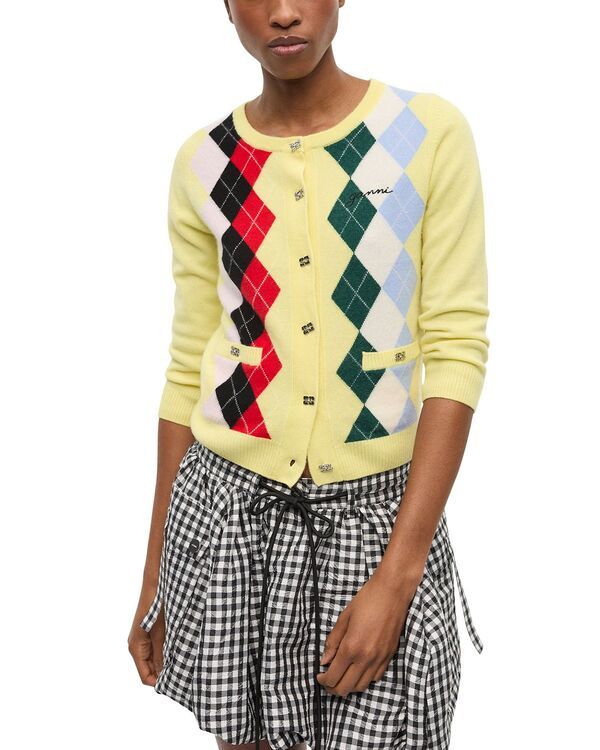 ガニー レディース アウター カーディガン ウール セーター GANNI Wool Cashmere Cardigan Sweater Pear Sorbet