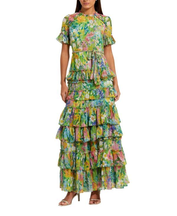マックダガル レディース トップス ワンピース ティアード シフォン フラワー柄 プリント フリル フラワー Mac Duggal Floral Printed Chiffon Tiered Ruffle Gown Multi マルチカラー