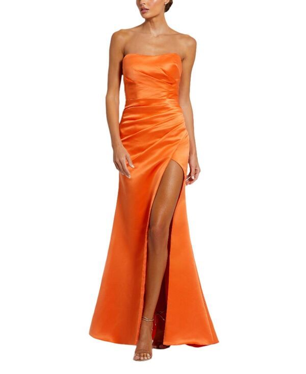 マックダガル レディース トップス ワンピーストラップレス Mac Duggal Strapless Gathered High Slit Gown Sherbet