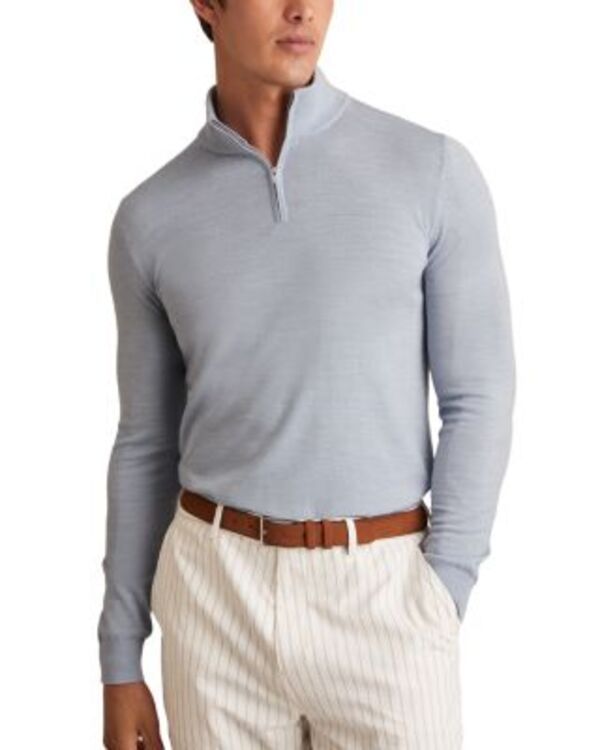 レイス メンズ アウター ニット・セーター ハーフジップ ウール REISS Merino Wool Half Zip Sweater Soft Blue ブルー