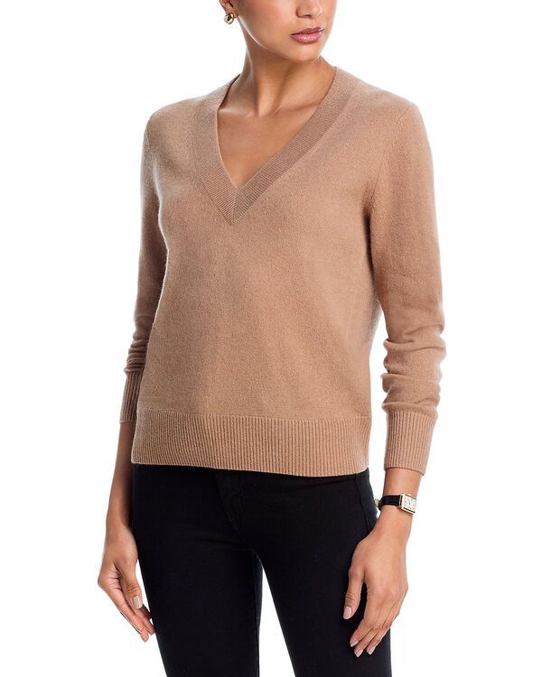 アクア レディース アウター ニット・セーター Vネック AQUA 100 Cashmere V Neck Sweater Exclusive Camel キャメル