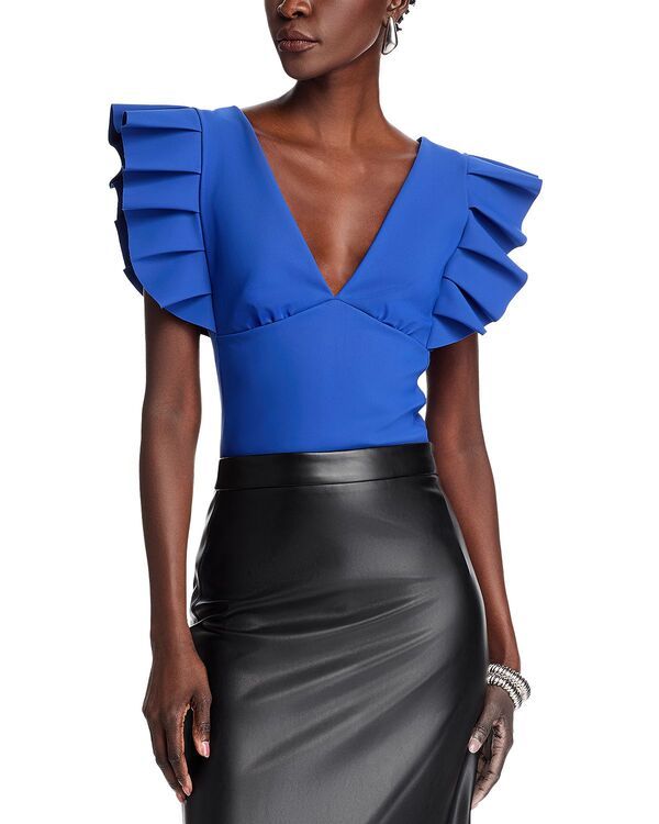 チアラ ボニ プティ ローブ レディース トップス シャツ Vネック フリル Chiara Boni La Petite Robe Ruffle Sleeve V Neck Top Nautico