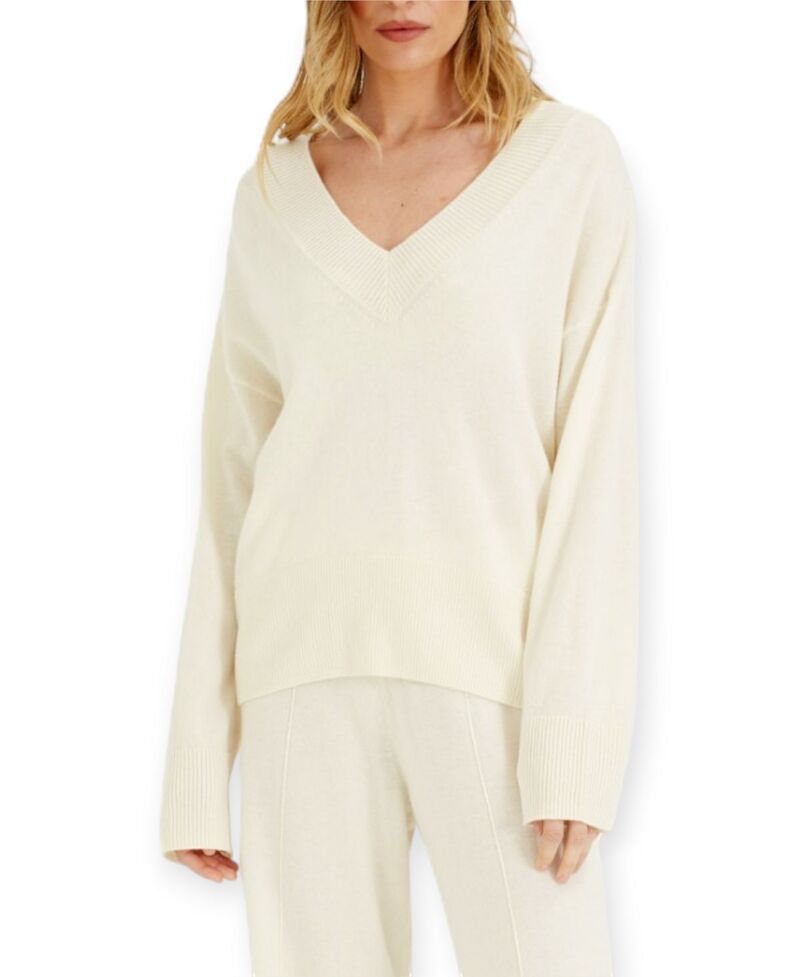 チンティアンドパーカー レディース アウター ニット・セーター Vネック ウール Chinti Parker Womens V Neck Wool Cashmere Slouchy Lightweight Sweater Cream クリーム