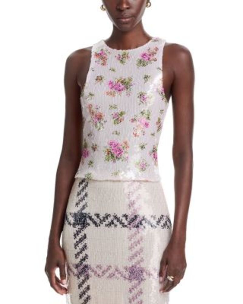 ブランドン・マクスウェル レディース トップス タンクトップ Brandon Maxwell Noemi Paillette Tank Pink Floral Oatmeal ピンク