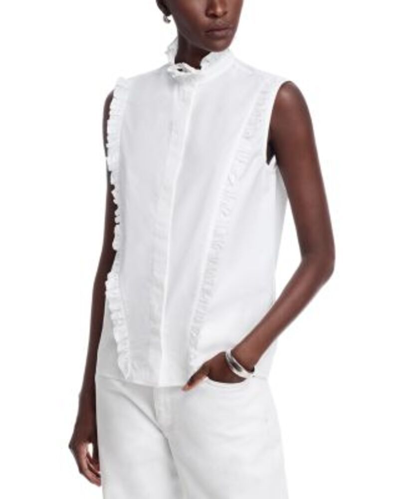 ファビアナ フィリッピ レディース トップス シャツ フリル ノースリーブ Fabiana Filippi Sleeveless Ruffled Shirt Open White ホワイト