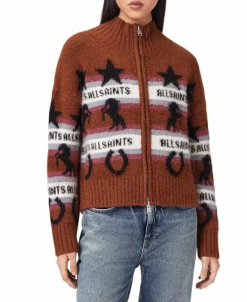 オールセインツ レディース アウター カーディガン ロゴ ALLSAINTS Epona Logo Zip Cardigan Cognac Brown ブラウン