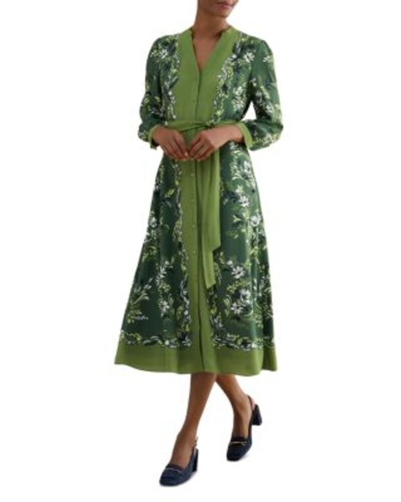 ホッブスロンドン レディース トップス シャツ HOBBS LONDON Apolline Tie Waist Shirt Dress Green Multi グリーン
