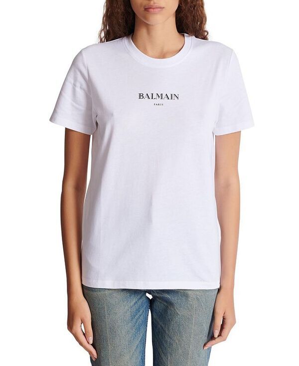 バルマン レディース トップス シャツ プリント Tシャツ TShirt with Balmain Print White ホワイト