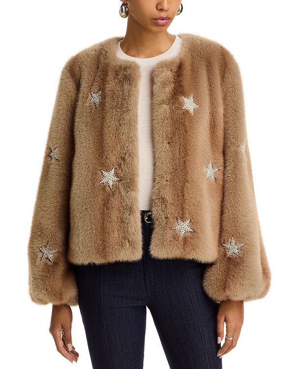 サンク セプト レディース アウター ジャケット・ブルゾン ジャケット Cinq Sept Benson Mixed Star Faux Fur Jacket Taupe トープ