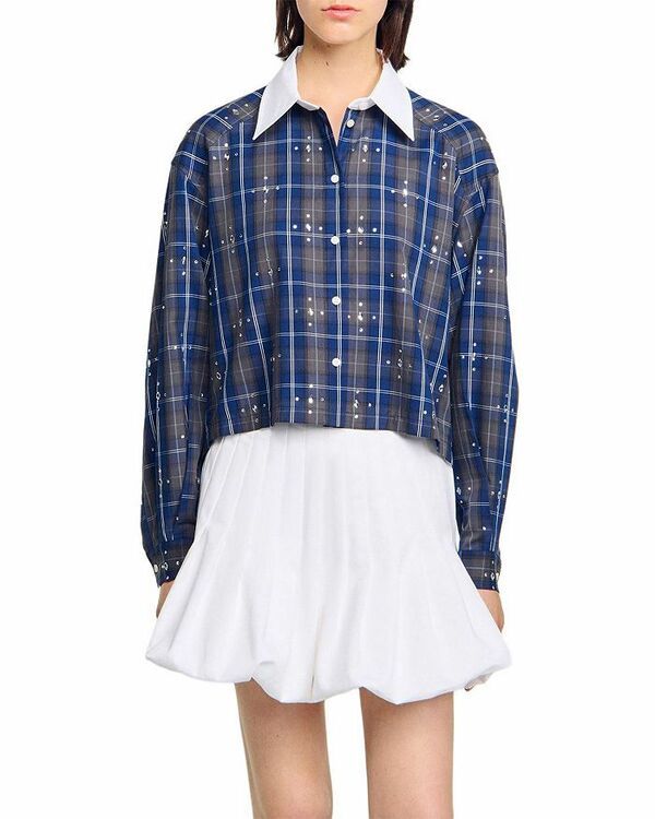 サンドロ レディース トップス シャツ Sandro Rhinestone Button Front Shirt Blue ブルー 34,320円