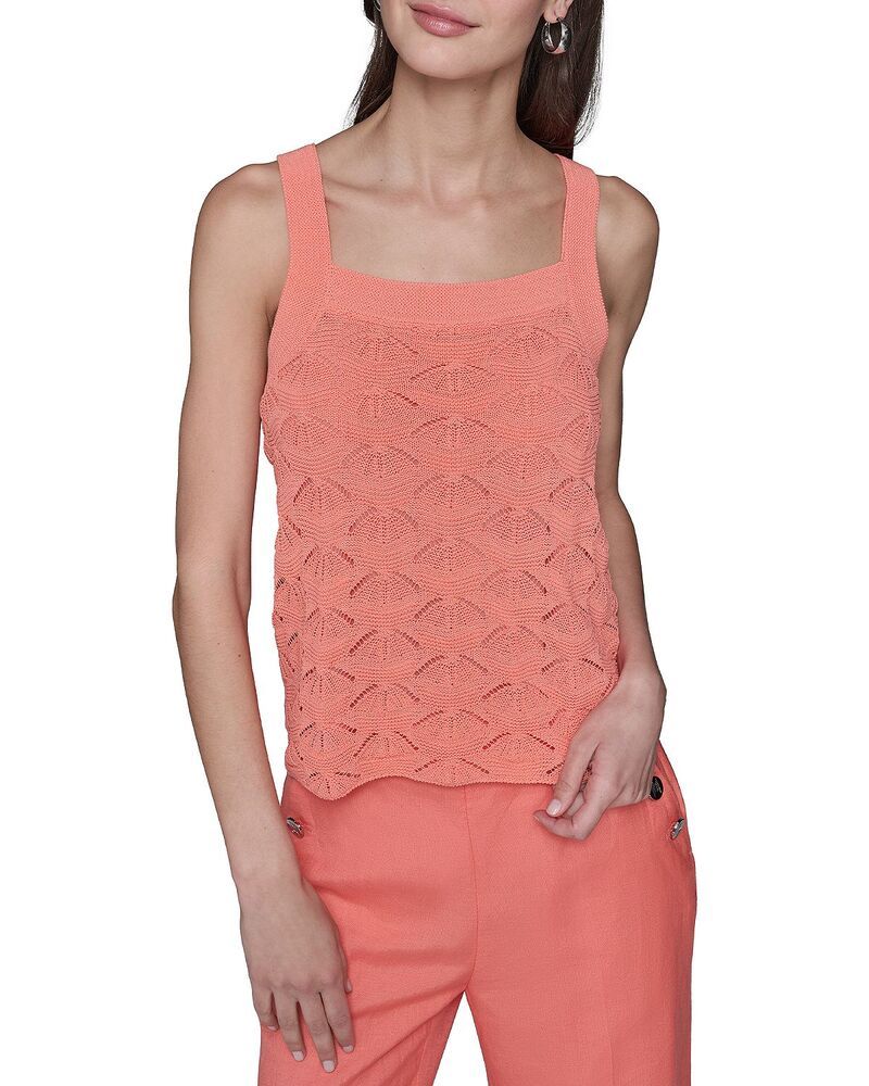 カール ラガーフェルド レディース トップス タンクトップ セーター KARLAGERFELD PARIS Fan Detail Sweater Tank Top Fusion Coral コーラル