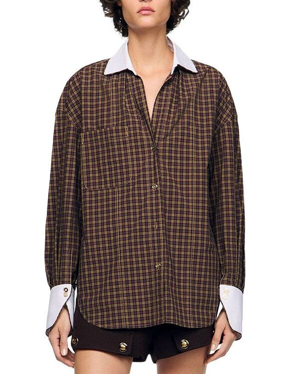 サンドロ レディース トップス シャツ Sandro Valea Two Tone Check Shirt Burgundy バーガンディ