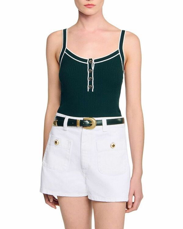 サンドロ レディース トップス タンクトップ ニット Sandro Two Tone Knit Tank Bottle Green グリーン