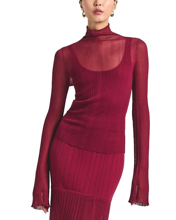 デレクラムテンクロスバイ レディース トップス シャツ シアー ニット Derek Lam 10 Crosby Isolde Sheer Knit Top Carmine
