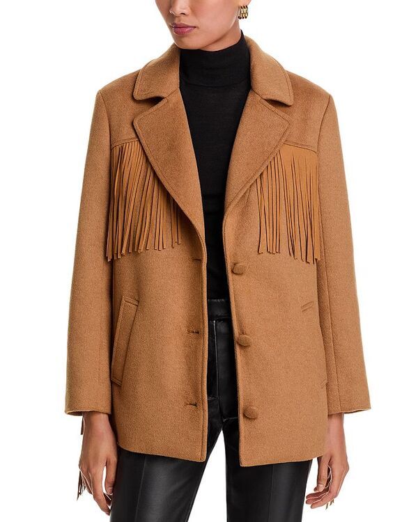 サンク セプト レディース アウター コート フリンジ Cinq Sept Keeley Fringe Trim Coat Dark Camel キャメル