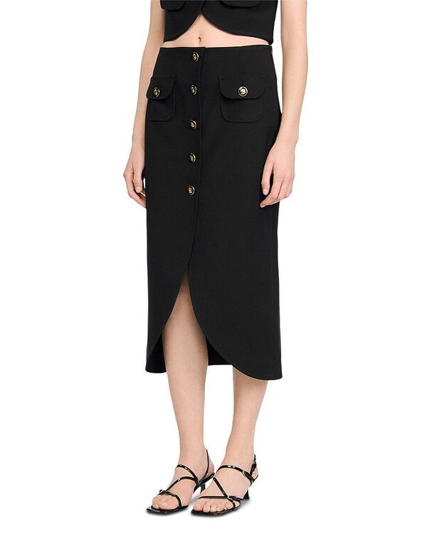 サンドロ レディース ボトムス スカート ミディ Sandro Buttoned Midi Skirt Black ブラック