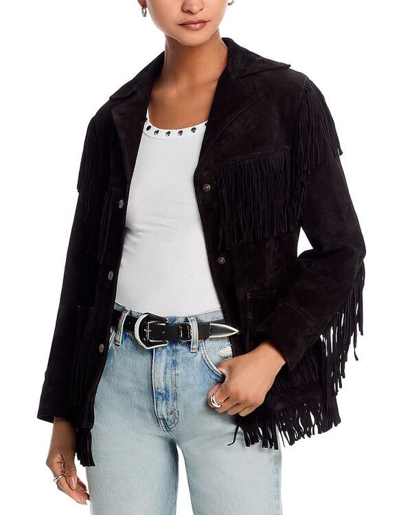 リダン レディース アウター ジャケット・ブルゾン スエード フリンジ ジャケット REDONE Suede Fringe Jacket Black ブラック