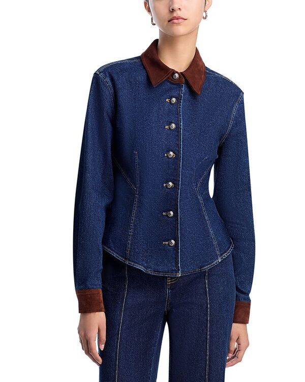 サンク セプト レディース トップス シャツ スエード デニム Cinq Sept Suede Combo Denim Shirt Dark Sepia デニム