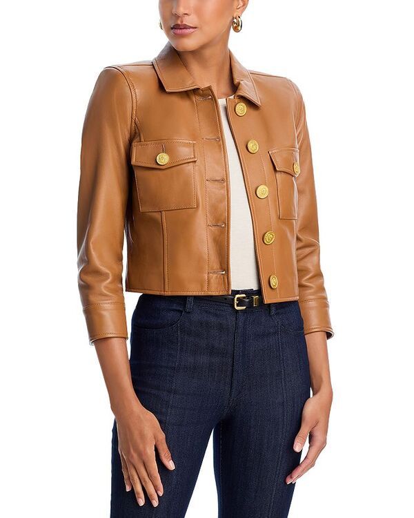 ラジャンス レディース アウター ジャケット・ブルゾン クロップド レザー ジャケット LAGENCE Kumi Cropped Leather Jacket Soft Cognac