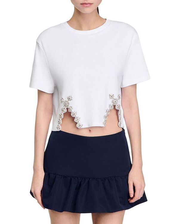 サンドロ レディース トップス シャツ Sandro Giada Embellished Hem Short Sleeve Shirt White ホワイト