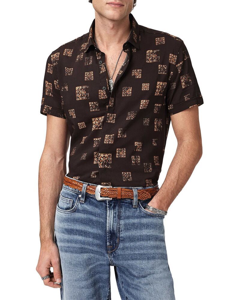 ジョンバルベイトス メンズ トップス シャツ スリムフィット John Varvatos Loren Slim Fit Short Sleeve Shirt Espresso
