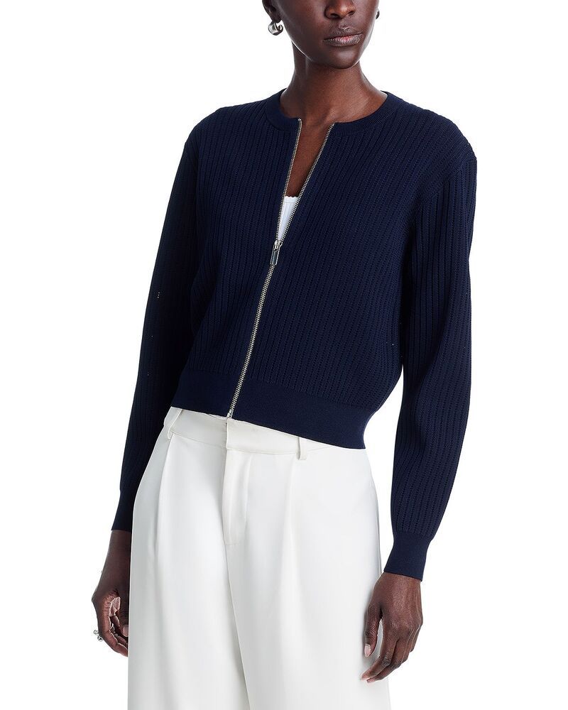 セオリー レディース アウター ニット・セーター Theory Pointelle Bomber Sweater Deep Navy ネイビー