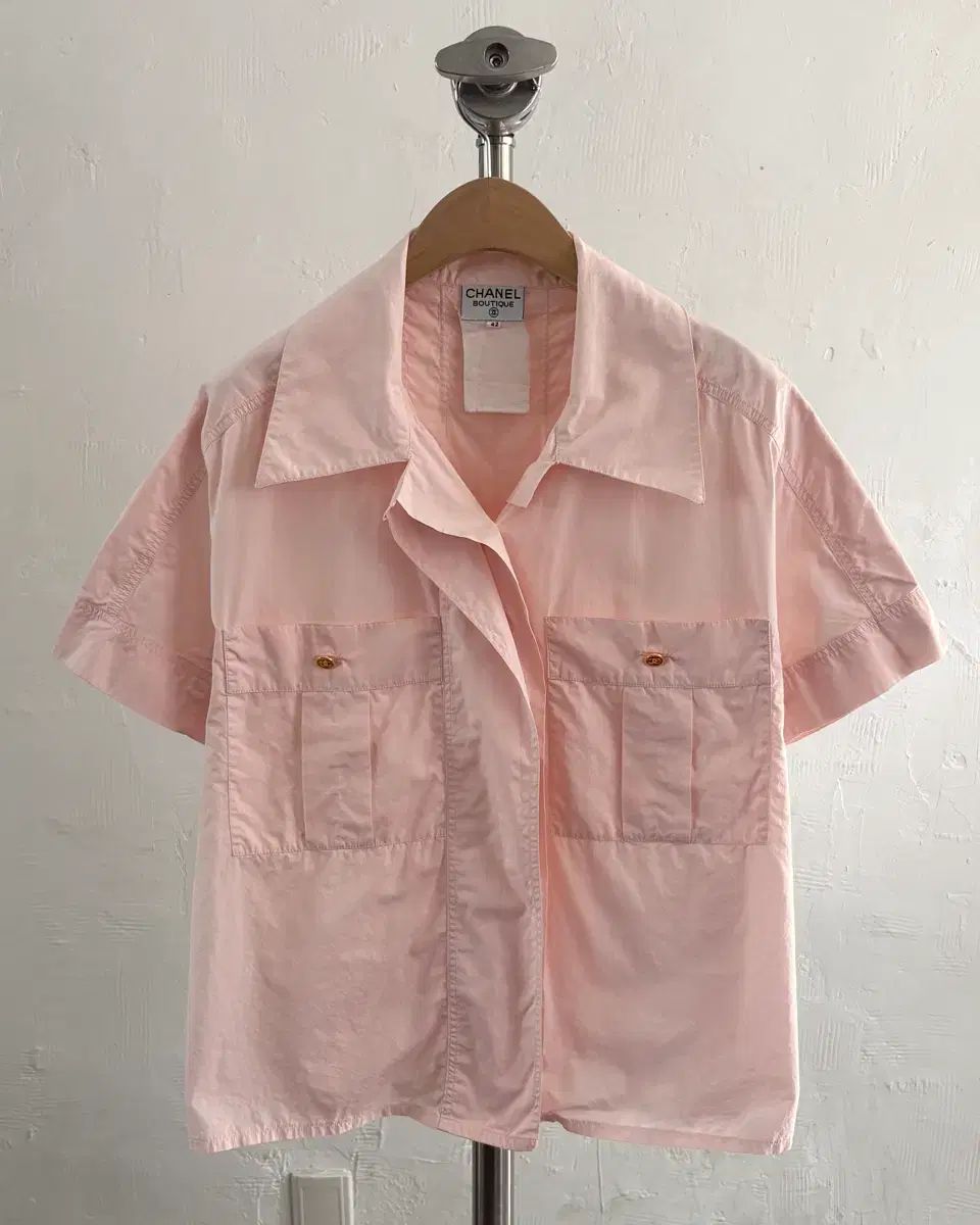 CHANEL シャネル 90s CCロゴ ピンク ポケット シャツ
