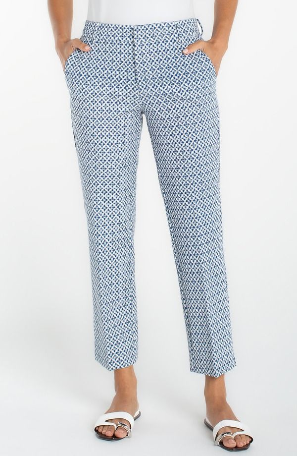 リヴァプール ロサンゼルス レディース ボトムス レギンス パンツ Liverpoolos Angeles Kelsey Jacquard Slit Hem Tapered Trousers Blue White Tile ホワイト