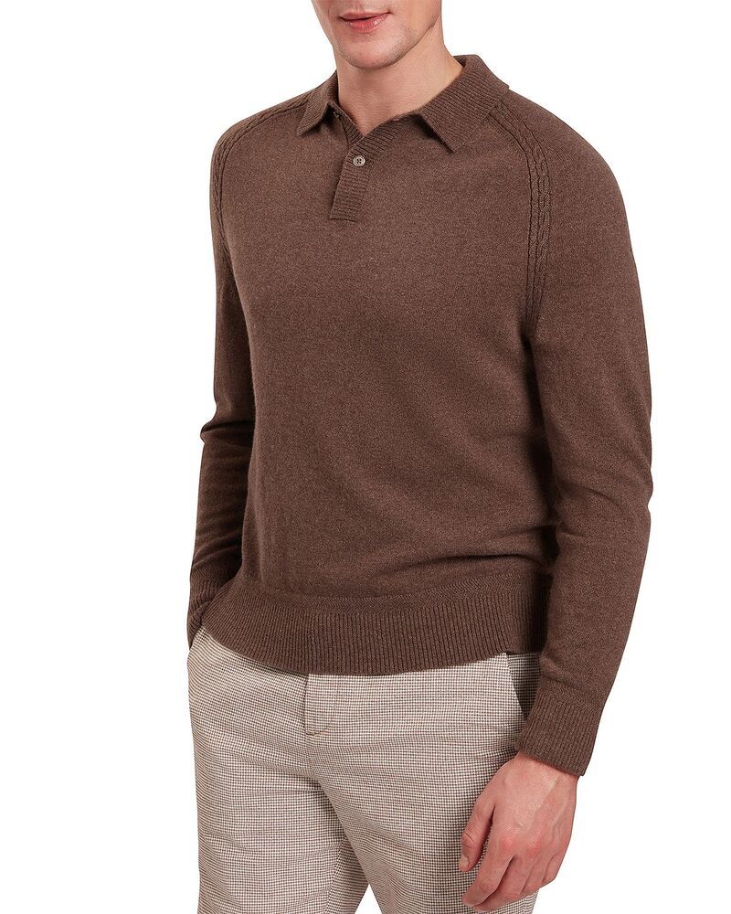 テッドベーカー メンズ アウター ニット・セーター ポロシャツ Ted Baker Karolt Cashmere Polo Sweater Dark Brown ブラウン