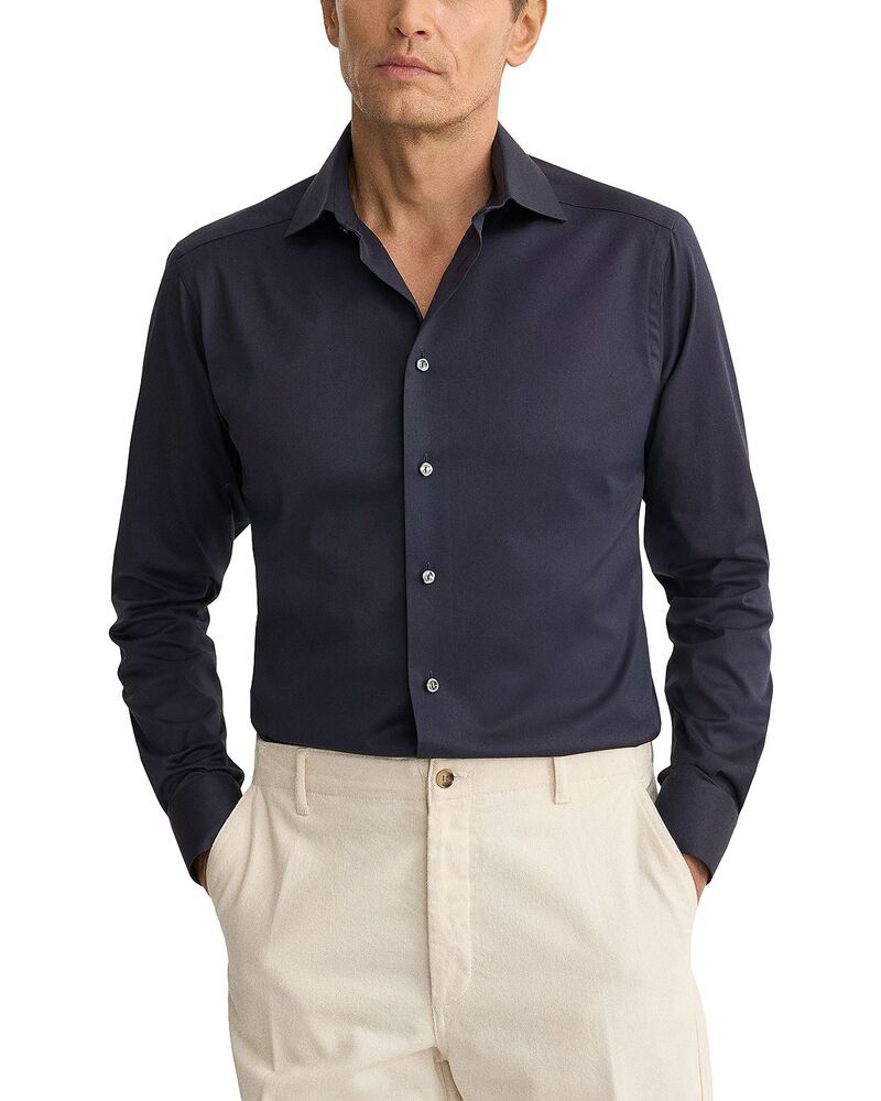 エトン メンズ トップス シャツ Eton Contemporary Fit Solid Signature Twill Shirt Navy ネイビー