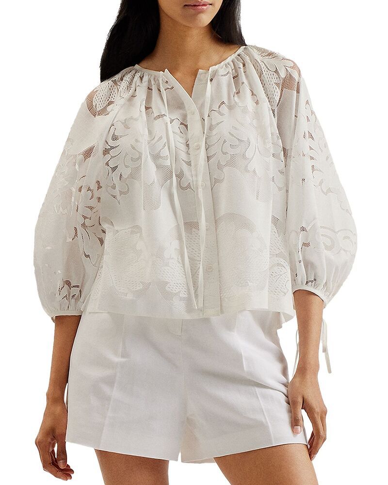テッドベーカー レディース トップス シャツ ブラウス レース Ted Baker Lace Puffed Sleeve Blouse White ホワイト