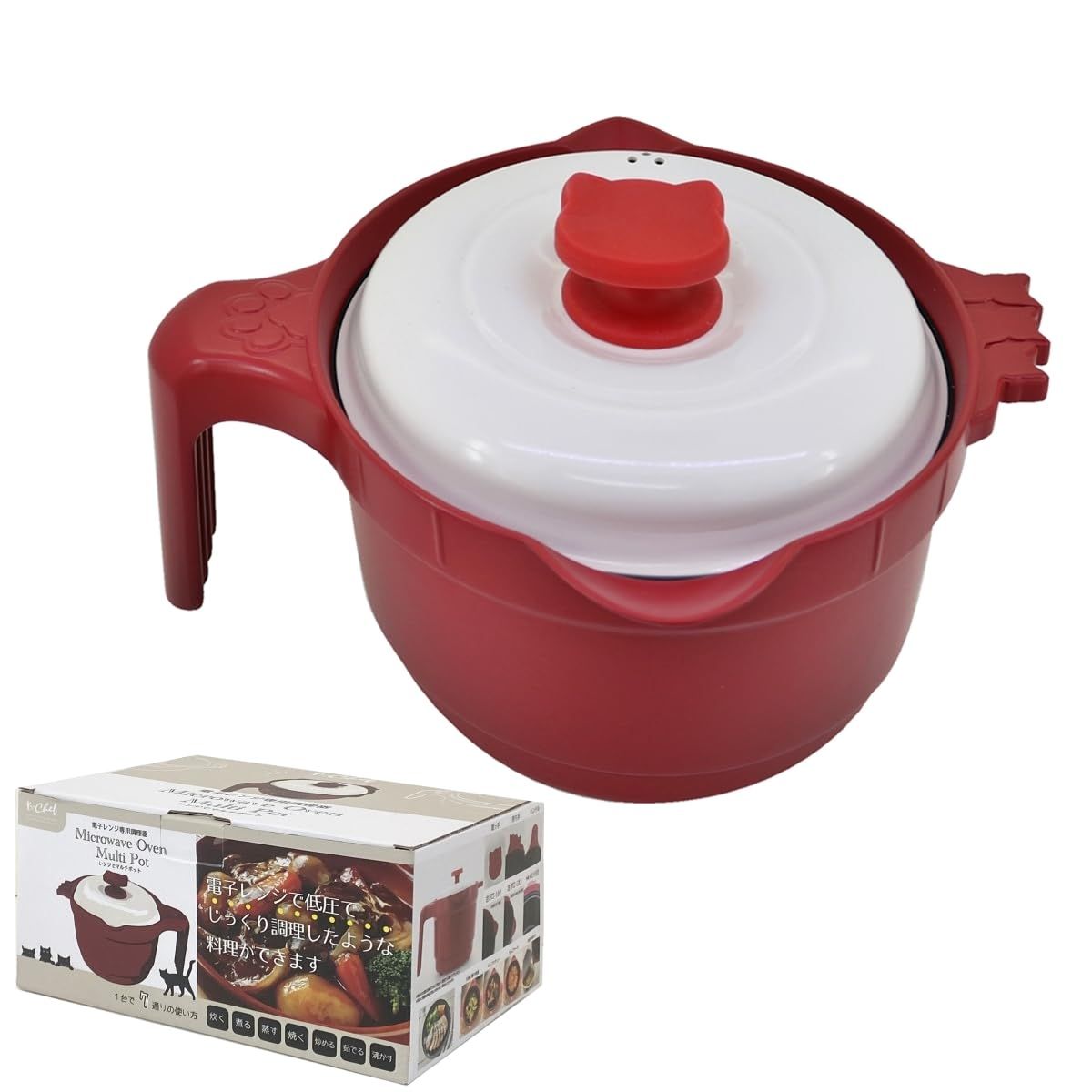 ☆新品☆AiS to you 電子レンジ調理 レンジでマルチポット 1台7役 炊く 煮る 焼く 炒める 茹でる 蒸す 沸かす レシピ付 時短 ほったらかし調理 フッ素加工 洗い物 簡単 ねこ型 かわいい 炊飯 煮込み 蒸し料理 電子レンジ調理 57863c09