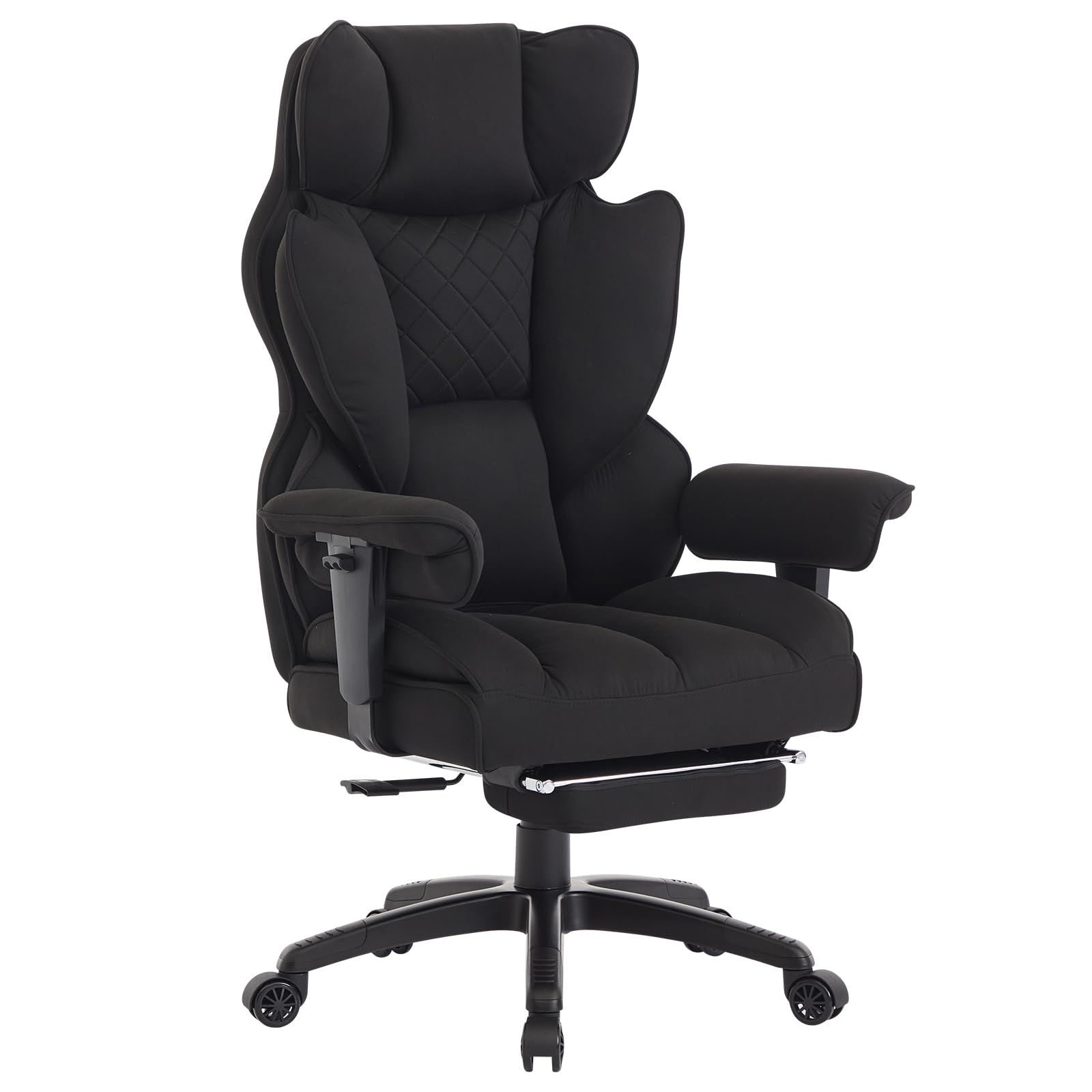 ☆新品☆【3年き】Efomao ゲーミングチェア オフィスチェア 社長椅子 デスクチェア 高耐久 150kg耐荷重 人間工学 リクライニング 90°-135° 昇降調節 360°回転 キャスター付 長時間作業向け 高級チェア (ニット生地 ブ 4f585e3b
