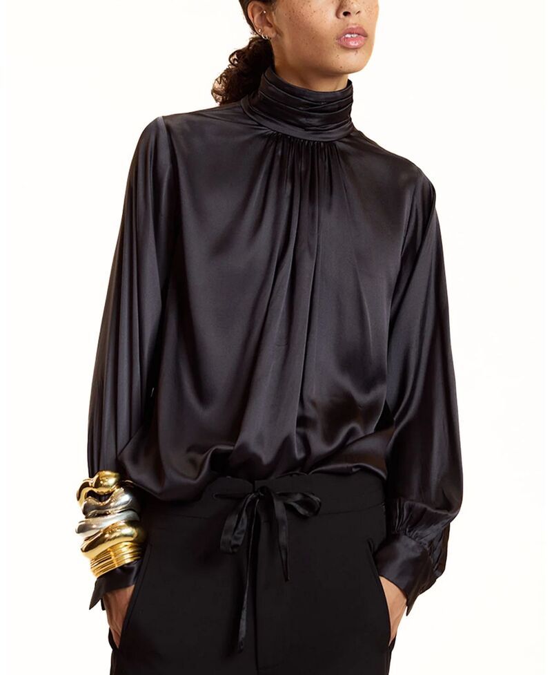シンシアローレイ レディース トップス シャツ ハイネック シルク ブラウス Cynthia Rowley High Neck Silk Blouse Black ブラック