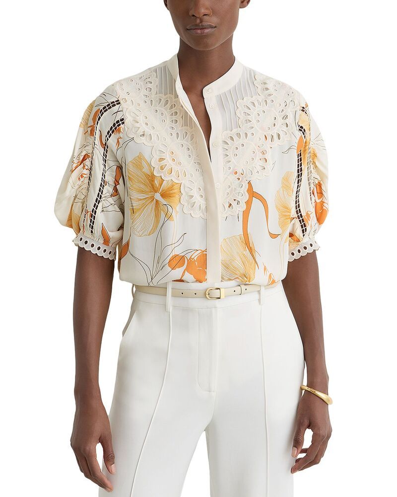 レイス レディース トップス シャツ レーストリム ブラウス レース REISS Eyelet Lace Trim Blouse Ivorypink アイボリー