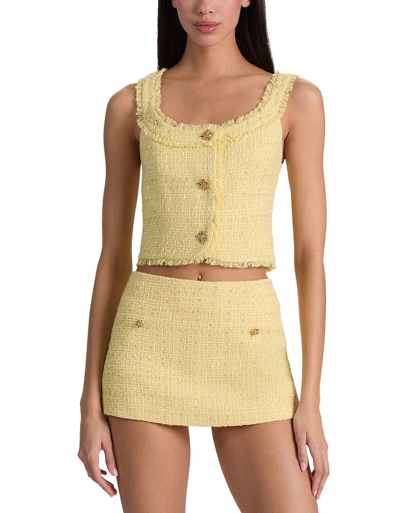 アリスアンドオリビア レディース トップス シャツイード クロップド Alice and Olivia Shila Tweed Cropped Top Butter 49,680円