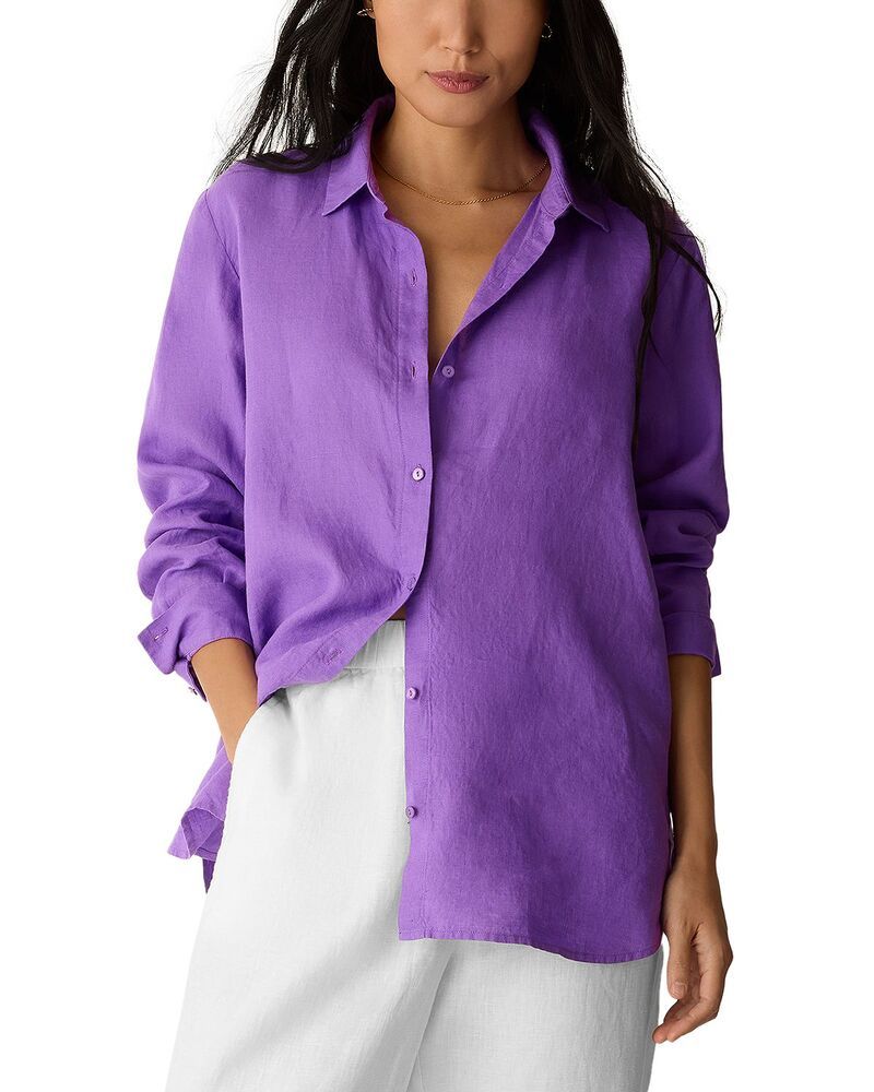 エイリーンフィッシャー レディース トップス シャツ リネン Eileen Fisher Linen Classicollar Long Shirt Petunia