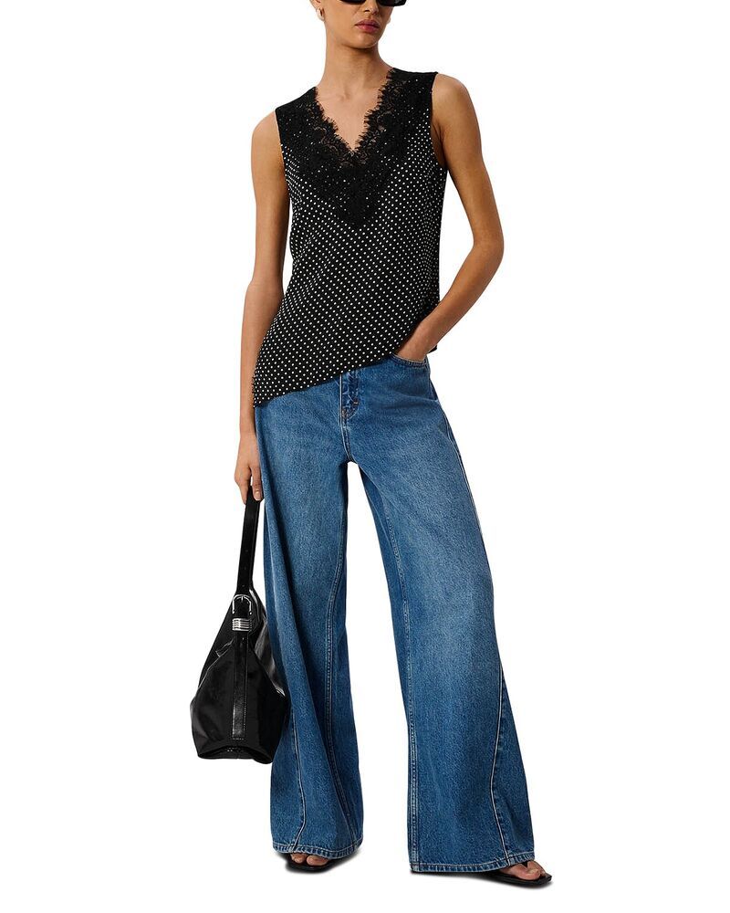 ホイッスルズ レディース トップス シャツ レーストリム ミニ レース Whistles Mini Spot Lace Trim Top BlackWhite ホワイト