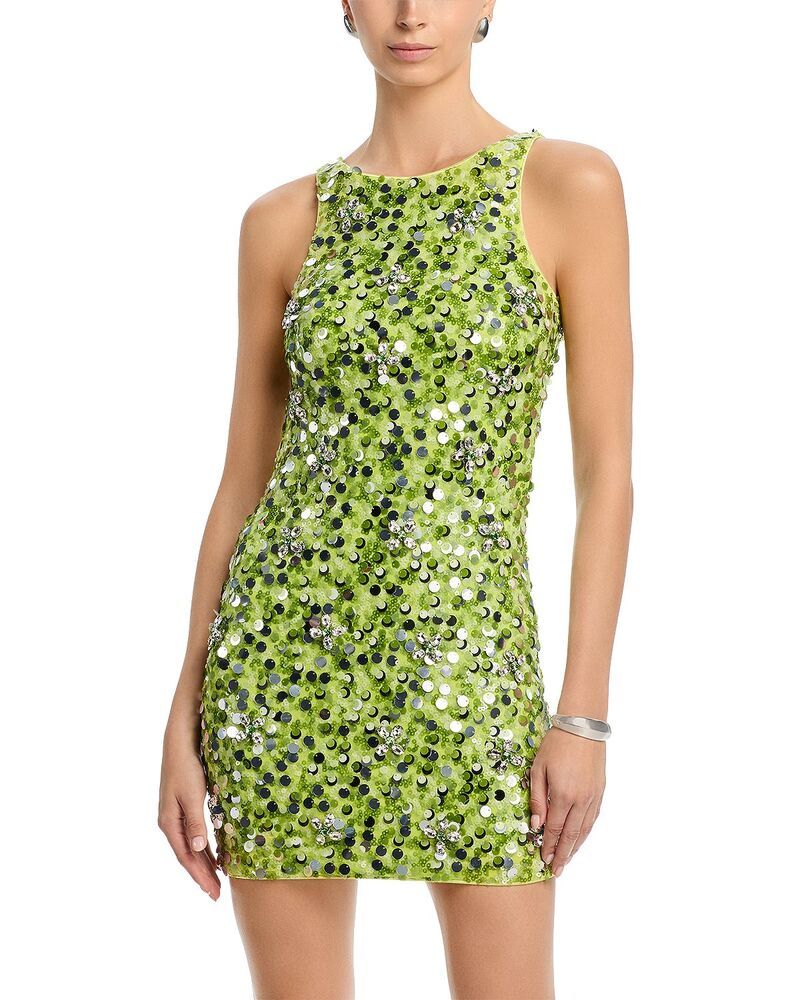 アクア レディース トップス ワンピース ミニ スパンコール AQUA Sequin Mini Dress Exclusive Lime Green ライム