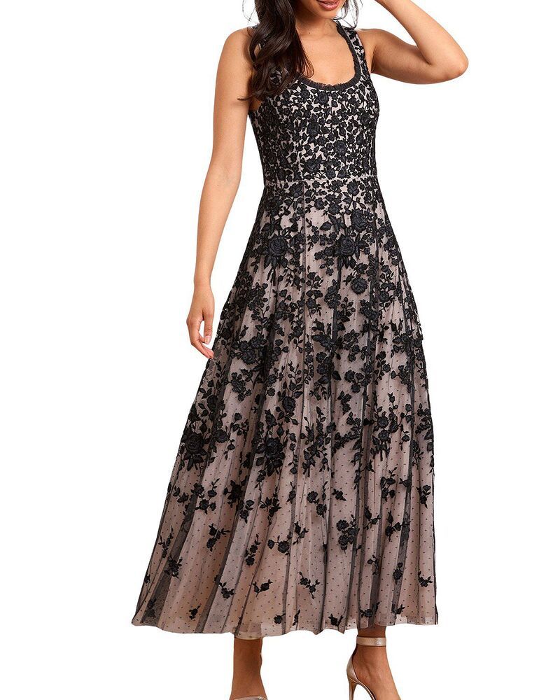ニードルアンドスレッド レディース トップス ワンピース アンクル Needle Thread Rosa Scoop Neck Ankle Gown GraphiteOpal グラファイト