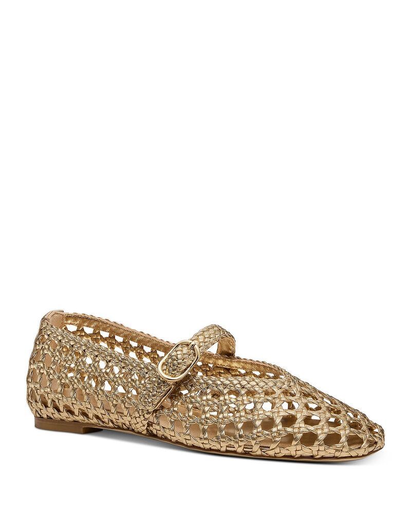 スチュアート ワイツマン レディース シューズ パンプス レザー Stuart Weitzman Womens Prim Woven Leather Ballet Flats Golden