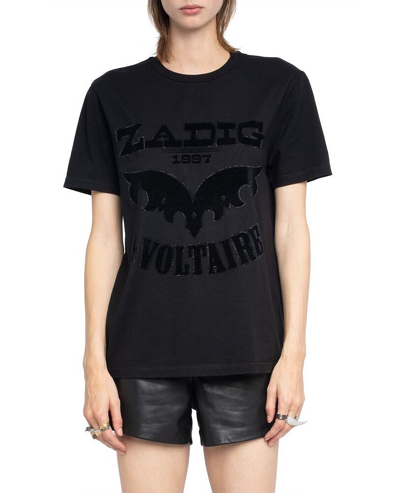 ザディグ エ ヴォルテール レディース トップス Tシャツ Zadig Voltairedwin HC Flock Rhinestone Tee Black ブラック